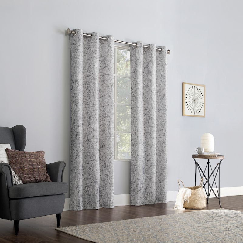 No. 918 Kenji Medallion Draft Shield Fleece Insulated Room Darkening Grommet Curtain Panel, Single Panel