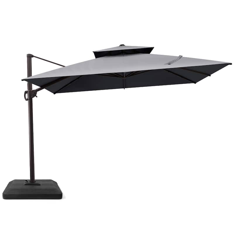 11 ft Square Outdoor Umbrella Cantilever-Offset Umbrella with Weights Base - Gray