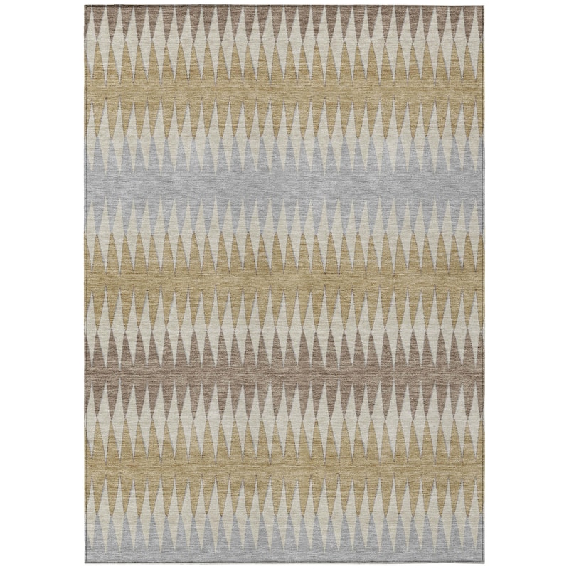 Beige Gray And Brown Striped Washable Indoor Outdoor Area Rug - 8' X 10'