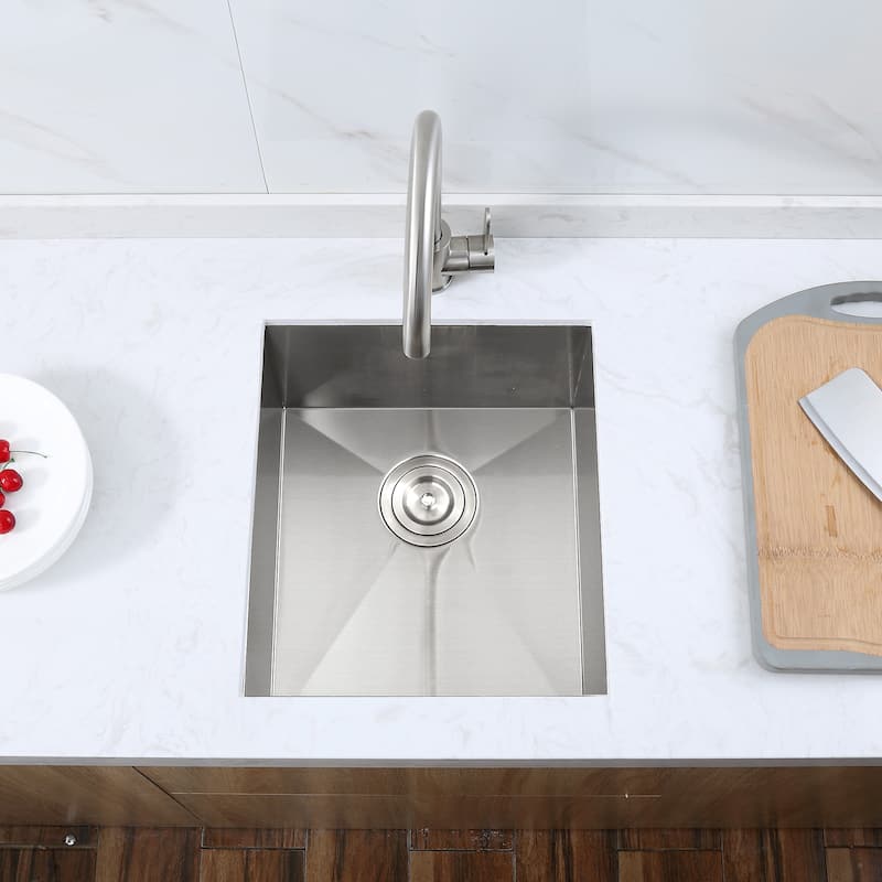 Luxier BBS16-18Z 16" Single Bowl Stainless Steel Undermount Bar Sink - 16