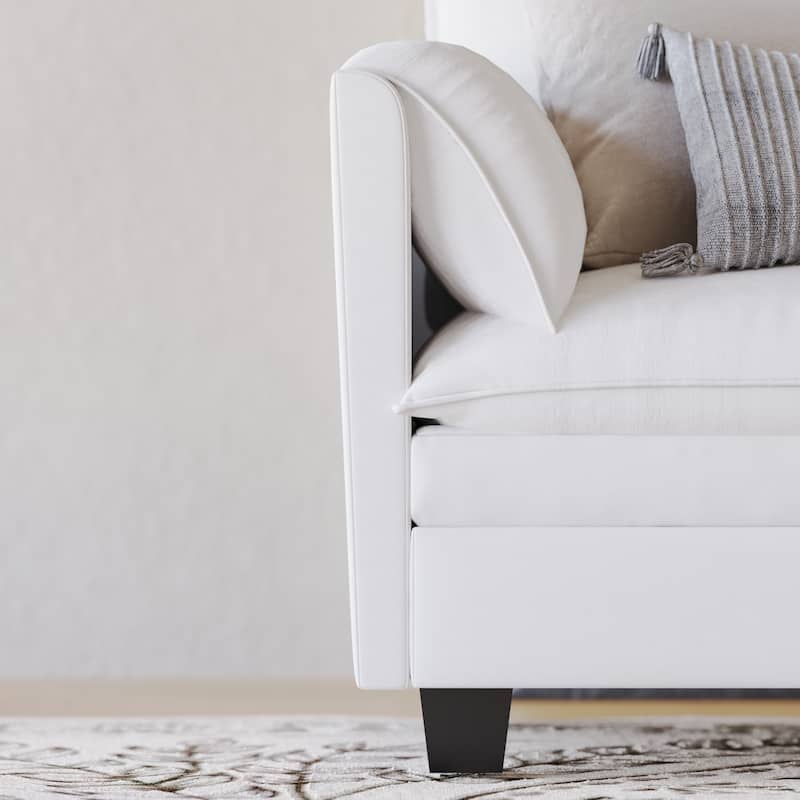 Solid Wood Loveseat Sofa, Fabric Upholstered Straight-Row 2 Seat Sofa, Lounge Sofa with Armrests for Small Spaces, Bedroom
