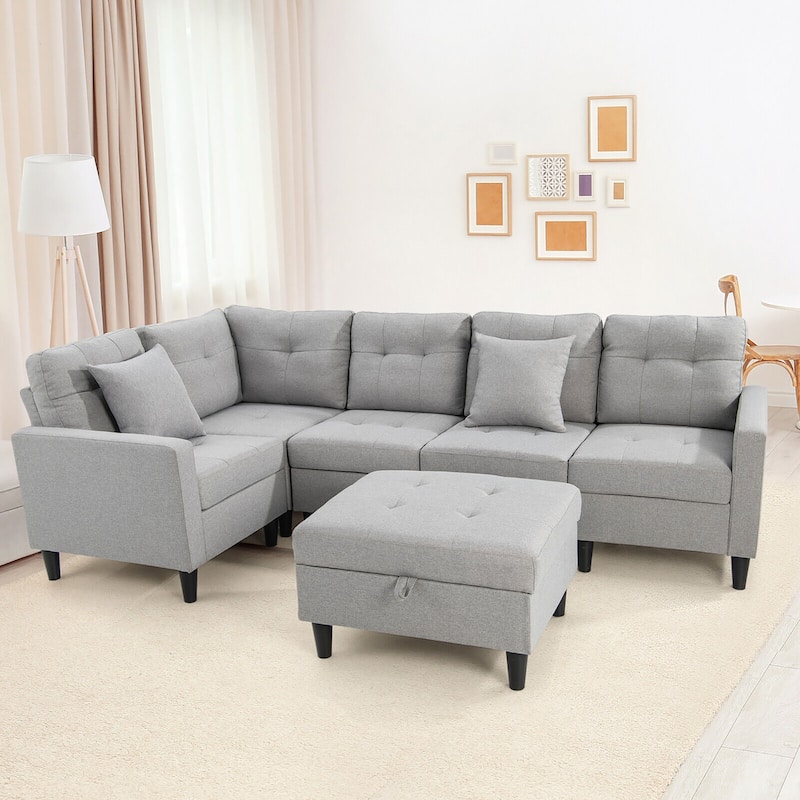 Gymax L-shaped Sectional Corner Sofa Set Living Room Furniture w/
