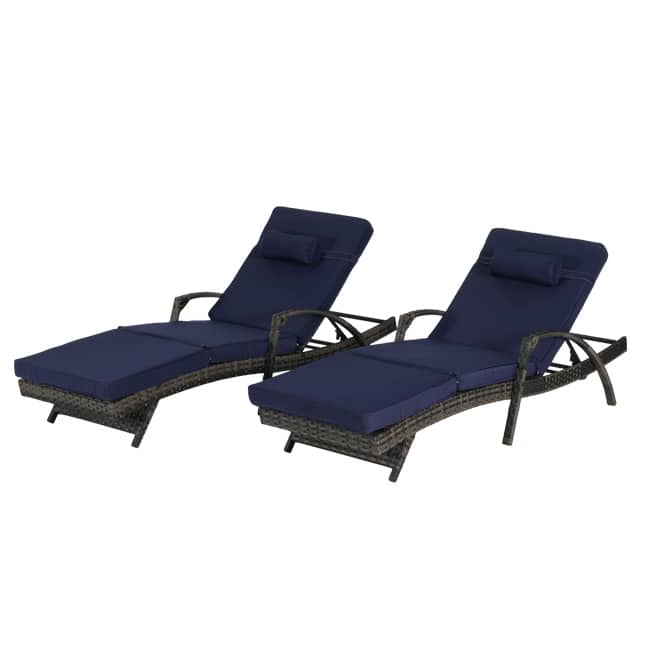 Premium Outdoor Reclining Lounge Set (2-Piece)‌– Wicker Sunbathing Chairs With Thick Cushions,150° Adjustable Backrest