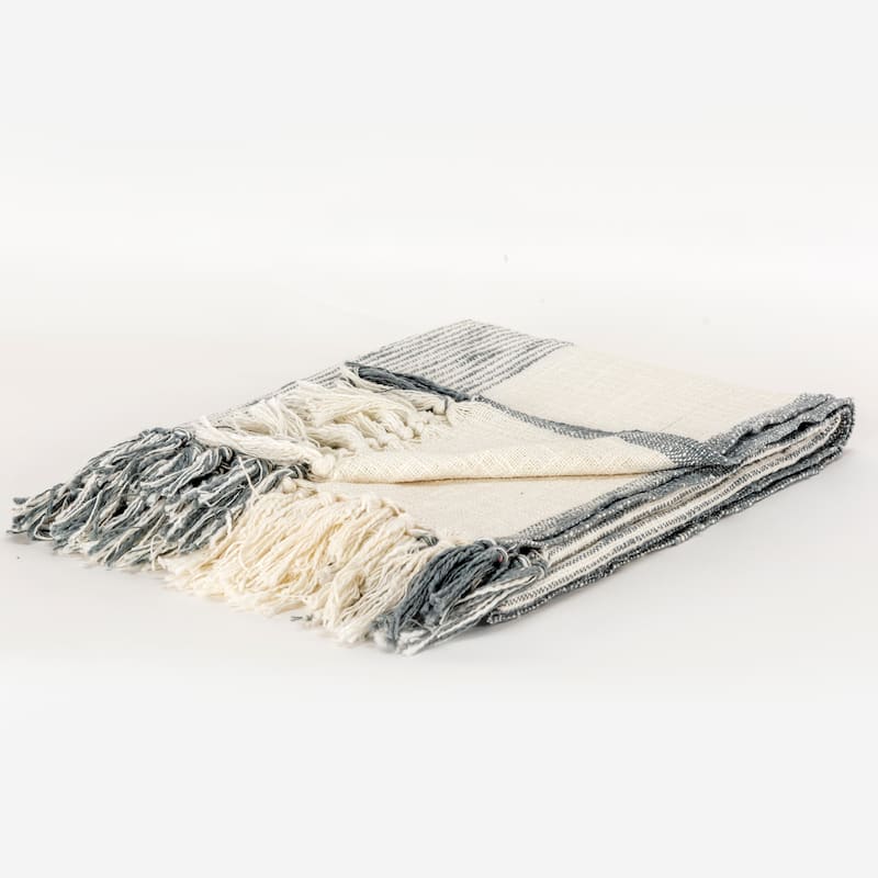 Rizzy Home Boho Stripe Woven Textured Cotton Throw - Grey/Ivory
