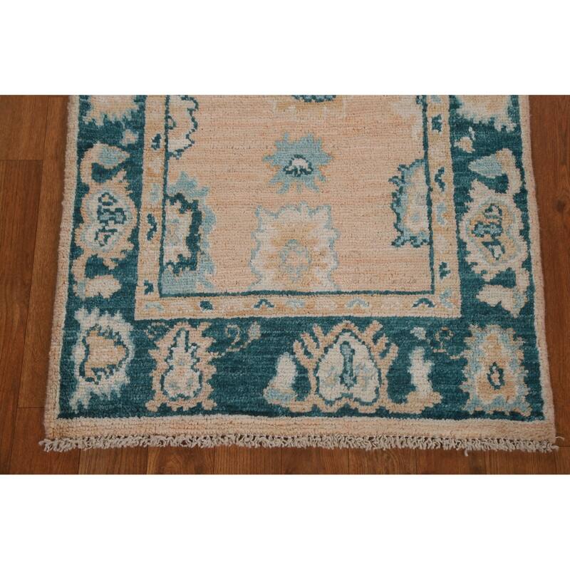 Hand Knotted Oriental 100% Wool Carpet Transitional Geometric Peach Oushak Area Rug - 2' 11'' X 2' 1''