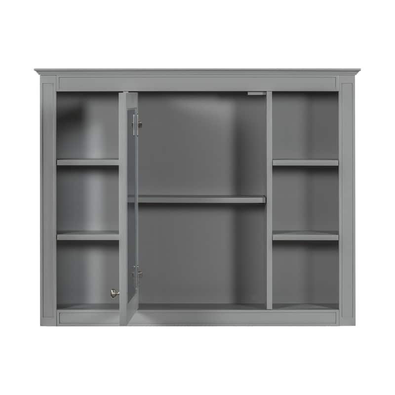 35'' x 27.5'' Modern Bathroom Wall Medicine Cabinet, Wall Mounted Bathroom Storage Cabinet with Mirror and 6 Open Shelves - N/A