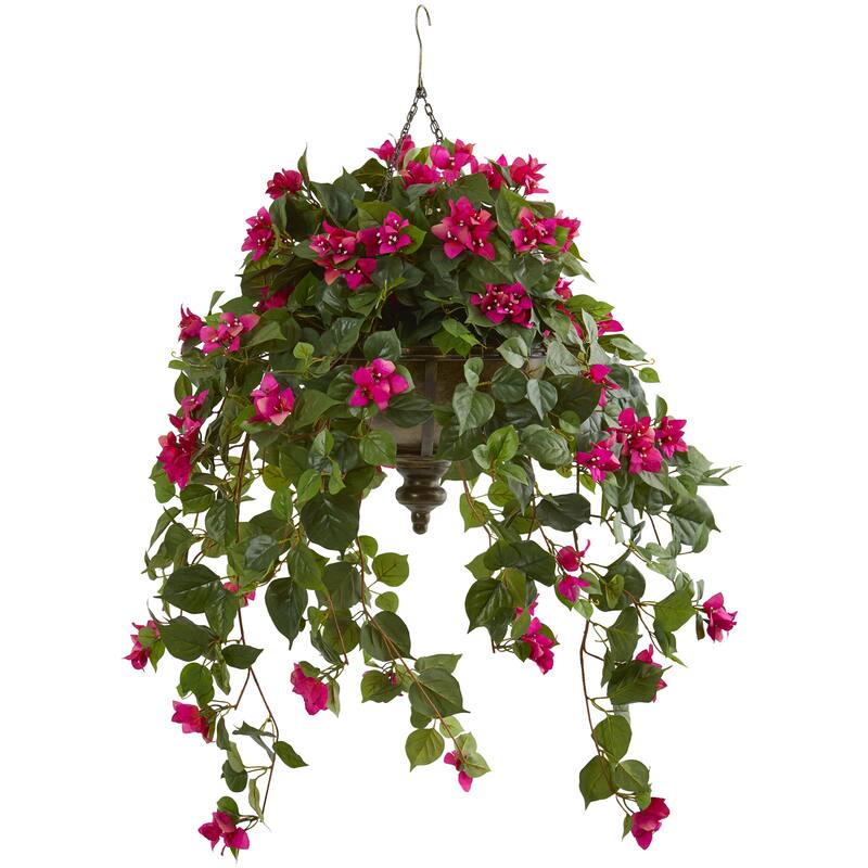 37" Bougainvillea Artificial Plant in Hanging Metal Bowl - 37