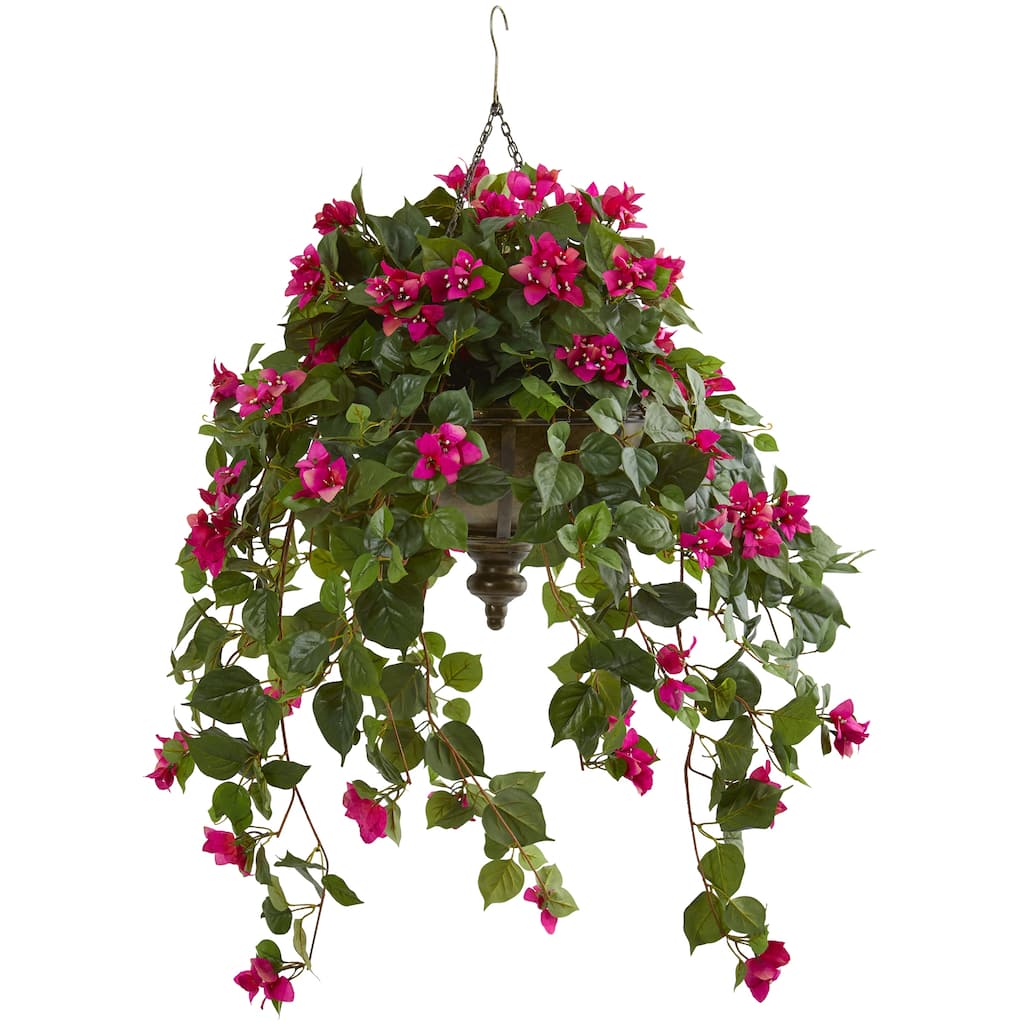37" Bougainvillea Artificial Plant in Hanging Metal Bowl - 37
