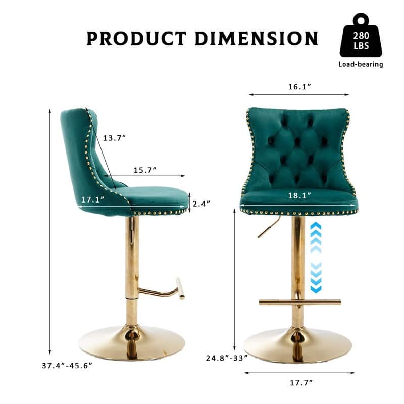Velvet Upholstered Nailheads Tufted Swivel Bar Stools (Set of 6)