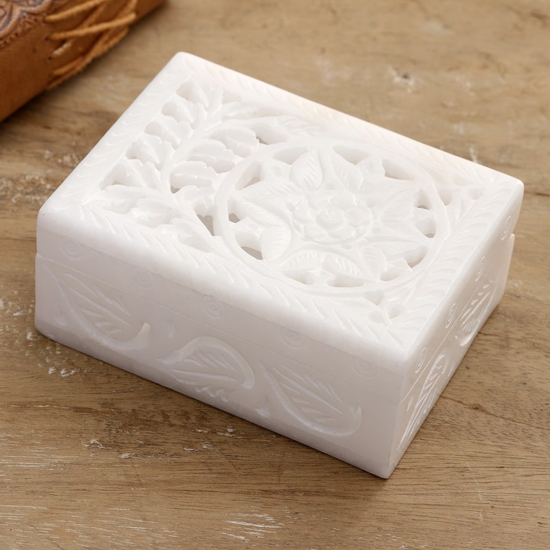 Novica Handmade Blooming Customs Alabaster Jewelry Box