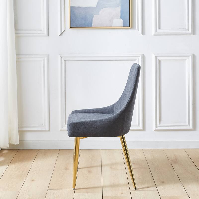 Set of 2 Classical Upholstered Accent Dining Chairs with Steel Legs