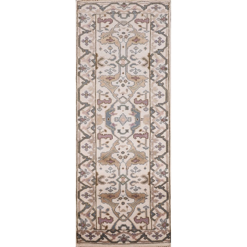 Oushak Oriental Runner Rug Hand-Knotted Wool Carpet - 2'7" x 7'8"