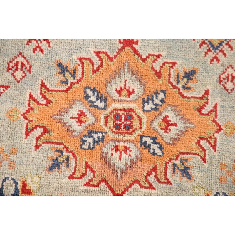 Geometric Kazak Area Rug Handmade Wool Carpet - 4'10" x 6'11"