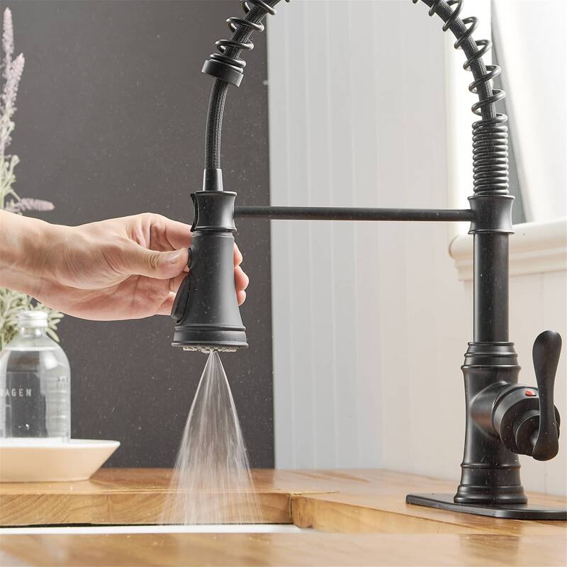 Single Handle Kitchen Sink Faucet With Pull Down Sprayer Commercial Kitchen Faucet One Hole Spring High Arc Gooseneck Bar Faucet