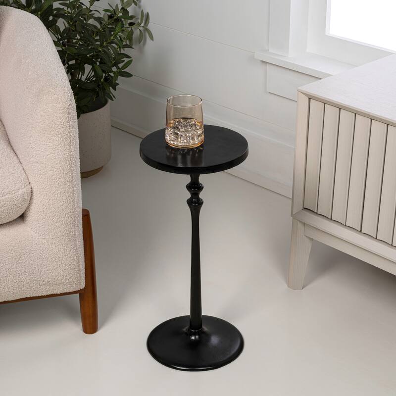 Lulu 19.5" Classic Pedestal Round Metal Drink Table and Decorative End Table, By JONATHAN Y - Black