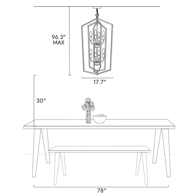 Modern 8-Light Geometric Chandelier Black Copper Lantern Pendant for Kitchen Dining Room - 17.7 " × 14.3 " × 34.3 "