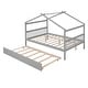 preview thumbnail 17 of 34, Full Size Wooden House Bed with Twin Size Trundle Bed Frame for Kids, Teens, Girls, Boys No Box Spring Needed, Easy Assembly