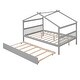 preview thumbnail 8 of 9, Full Size Wooden House-Shaped Bed with Twin Trundle ,Classic Design with Whimsical Sky Roof