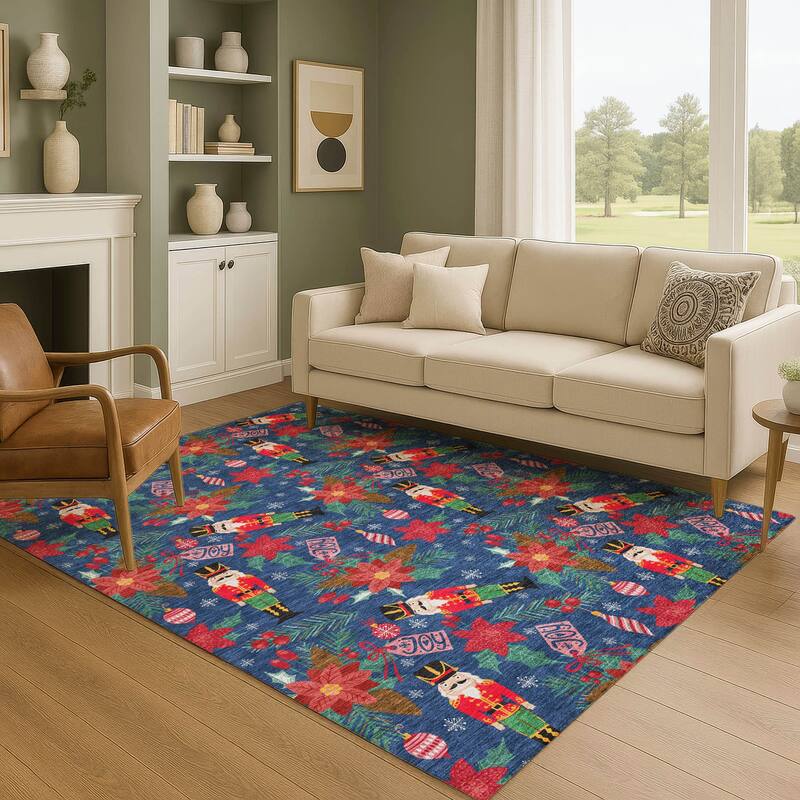 Premium Washable Super Soft Holiday Nutcracker Mayfield Rug - Navy - 5' x 7'6"