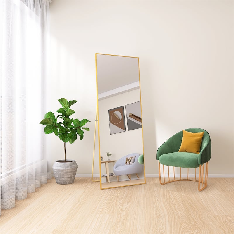 Tempered mirror 64" x 24" Tall Full Length Mirror with Stand - Gold