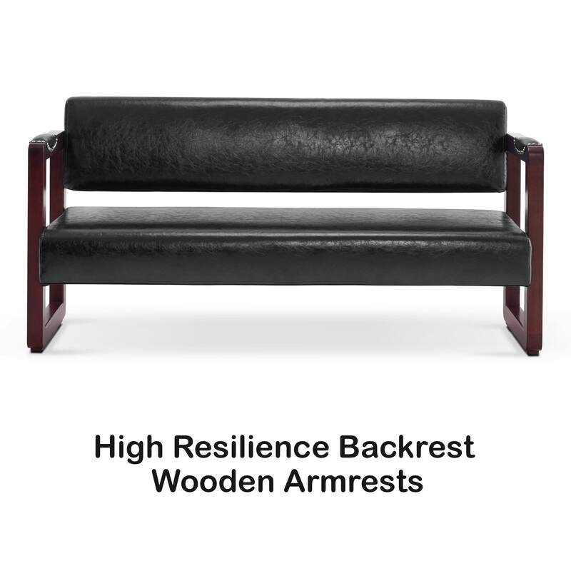 BarberPub Upholstered Waiting Room Chairs, Bench with Backrest, Faux Leather Armed Bench - 23"D x 61.2"W x 29.9"H