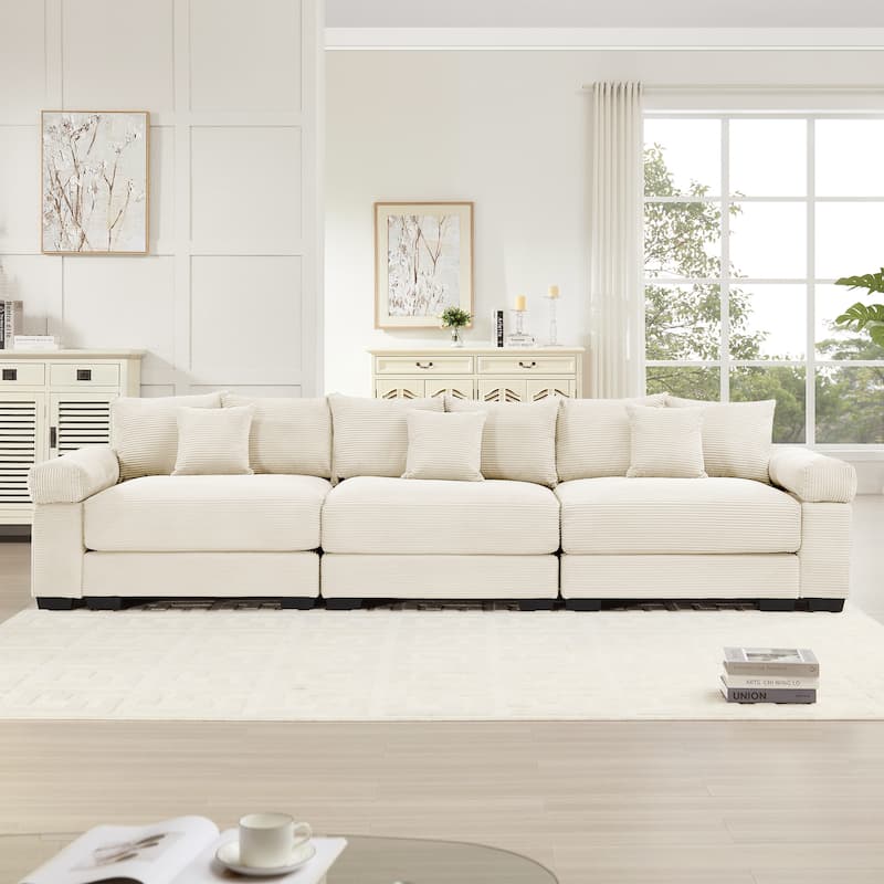 GDFStudio - Corduroy 3-Seater 130" Cloud Sofa Couch with Extra-Thick Armrests