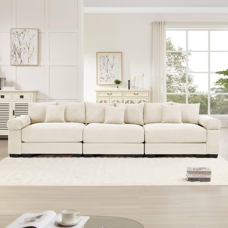 Oversized Corduroy Cloud Modular Sofa with Throw Pillows