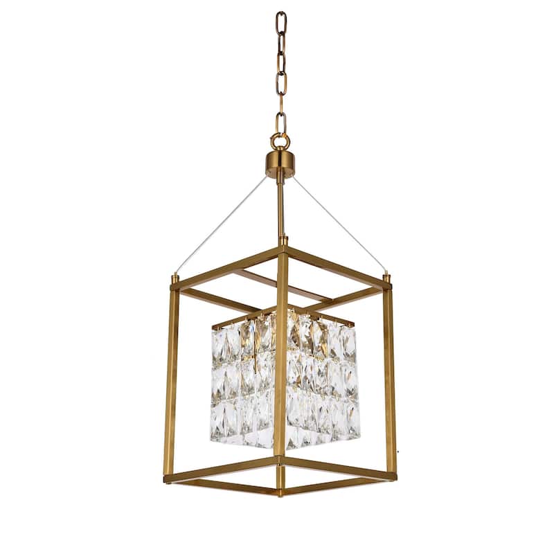 4-Light Antique Brass Cage Chandelier With Clear Crystals