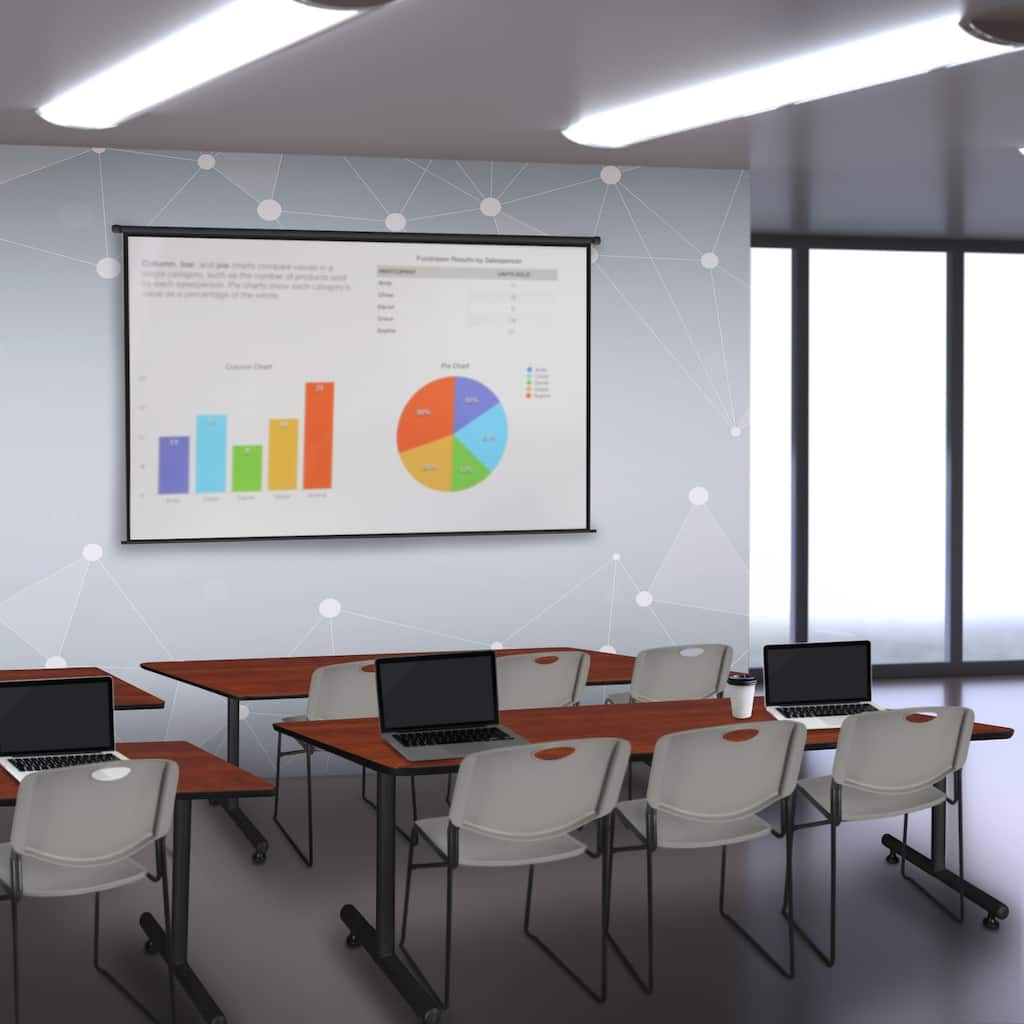 84" x 24" Training Table- Cherry & 3 Stack Chairs- Grey - 84 x 24 inches