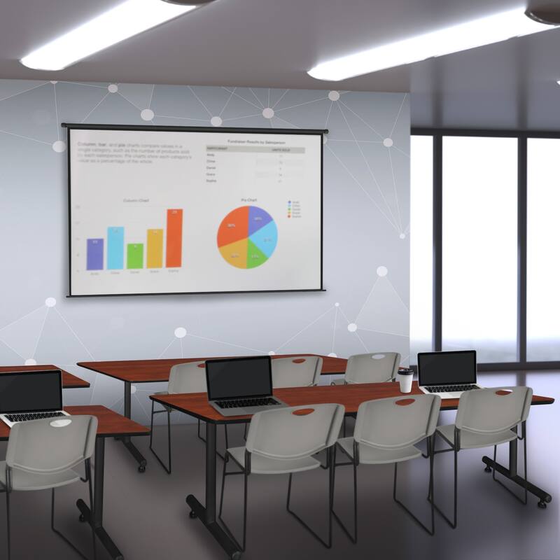 84" x 24" Training Table- Cherry & 3 Stack Chairs- Grey - 84 x 24 inches