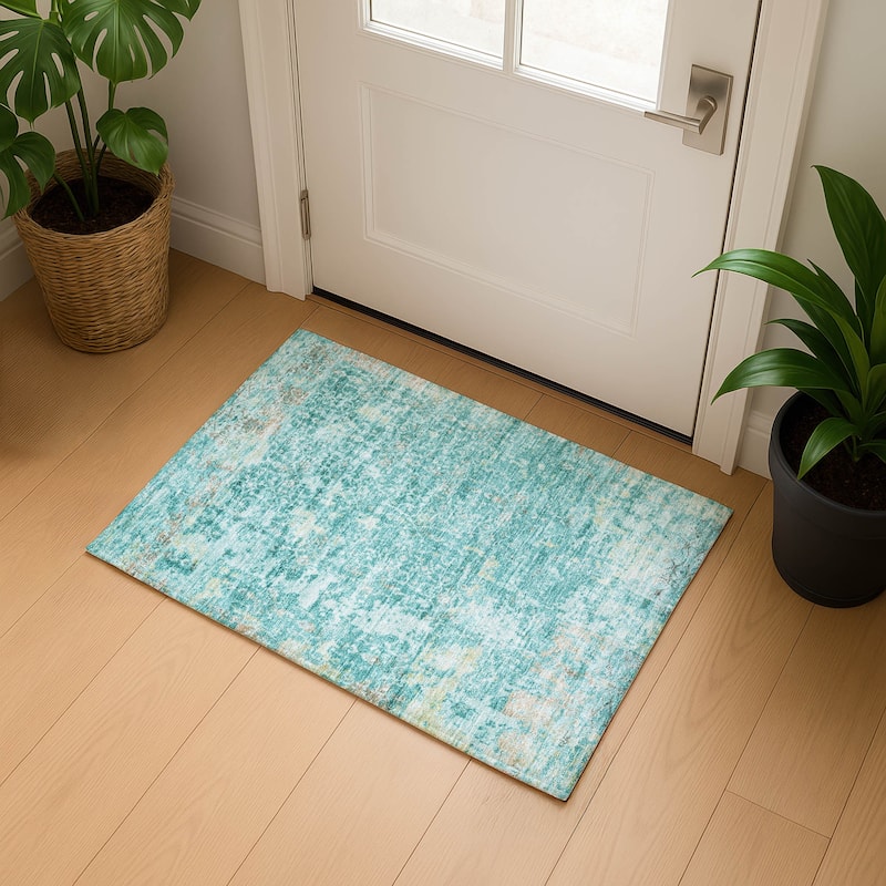 Premium Washable Super Soft Traditional Vintage Mayfield Rug - Teal - 1'8" x 2'6"