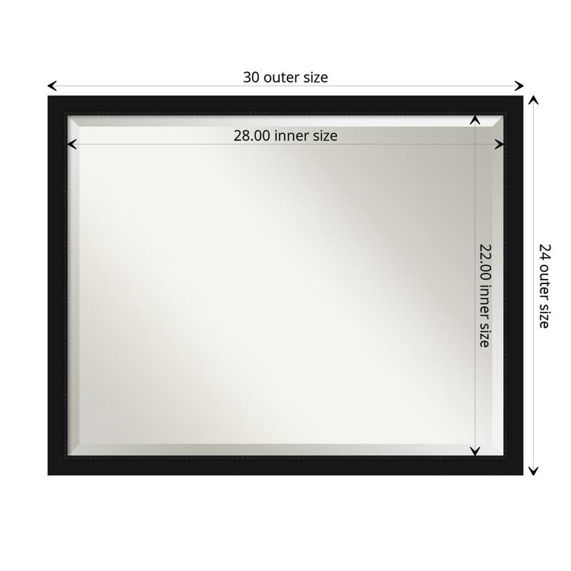 Beveled Bathroom Wall Mirror - Avon Frame - Outer Size: 30 x 24 in - Avon Black Narrow