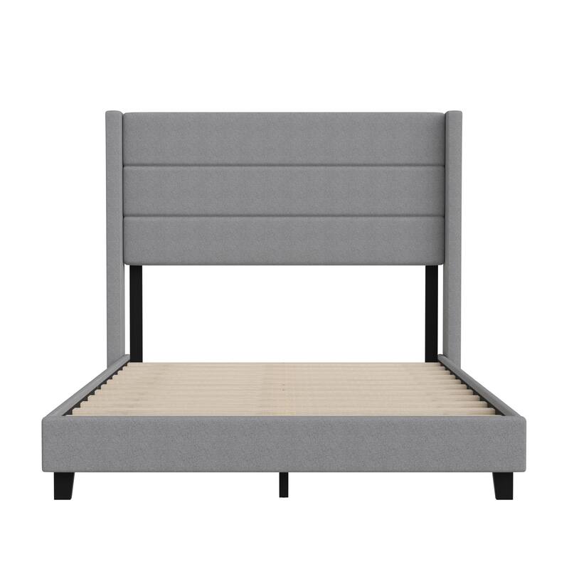 Upholstered Platform Bed with Wingback Headboard