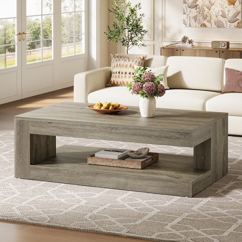 47-Inch Rectangular Coffee Table with Storage for Living Room, Grey - 23.62" D x 47.24" W x 19.69" H