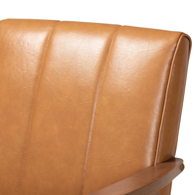 Nikko Tan Faux Leather and Walnut Brown finished Wood Lounge Chair