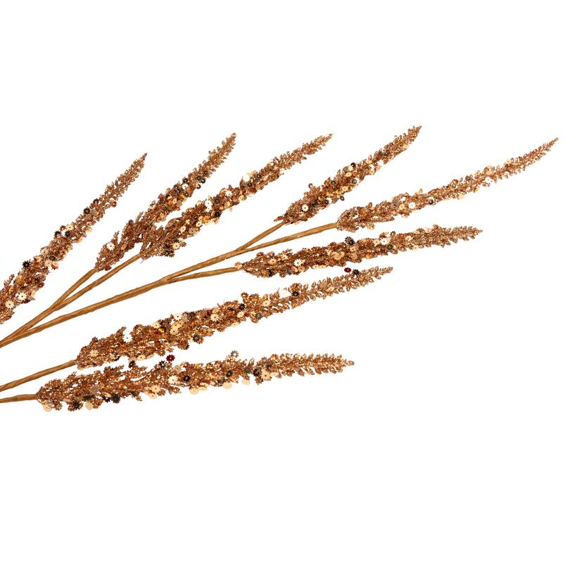 Glitter Sequin Artificial Leaf Sprigs Christmas Spray 34" Rose Gold