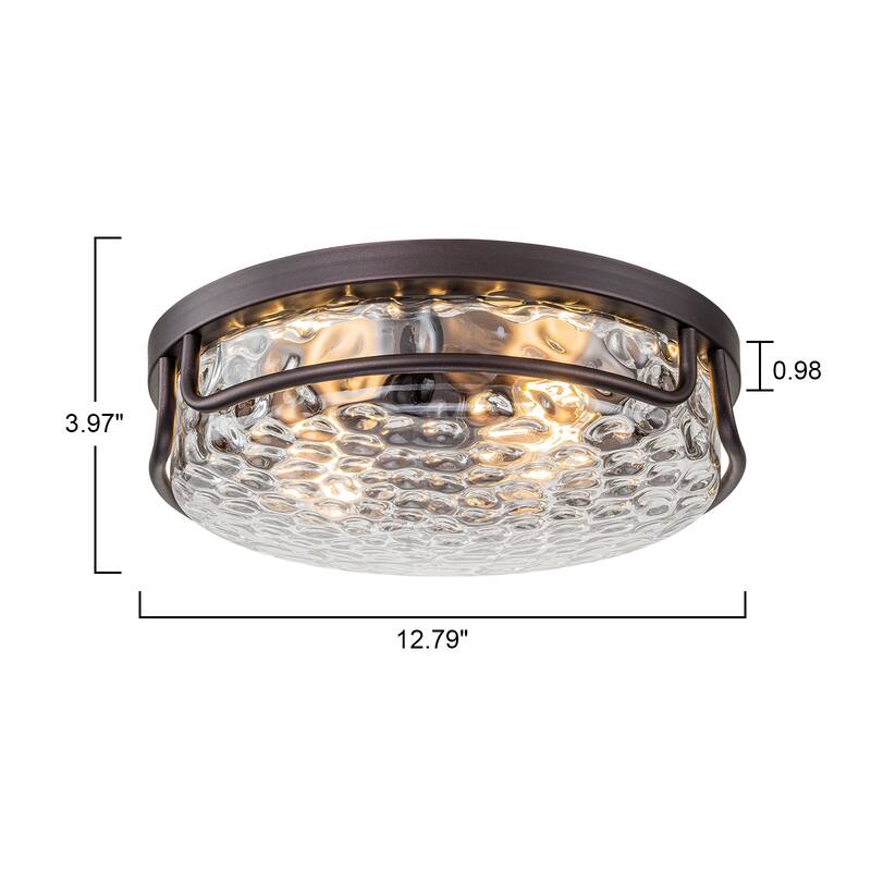 Farmhouse 2-Light Flush Mount Light with Water Ripples Glass