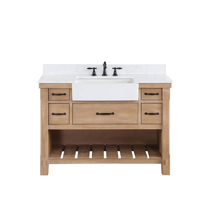 Villareal Bath Vanity with Composite Stone Top without Mirror - 48 in. - Weathered Pine