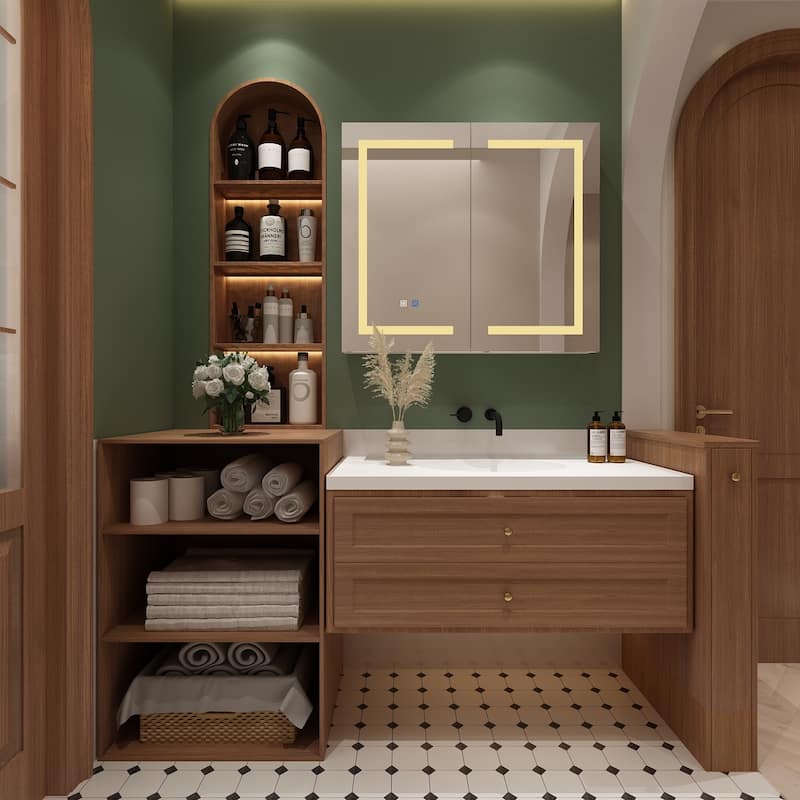 Bathroom Medicine Cabinet LED Mirror Anti-Fog 6000K Wall Cabinet White