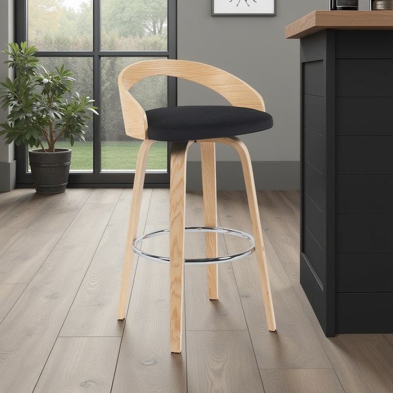 Carson Carrington Solavagen Mid-Century Modern Swivel Counter or Bar Stool - Black & Oak - Bar Height