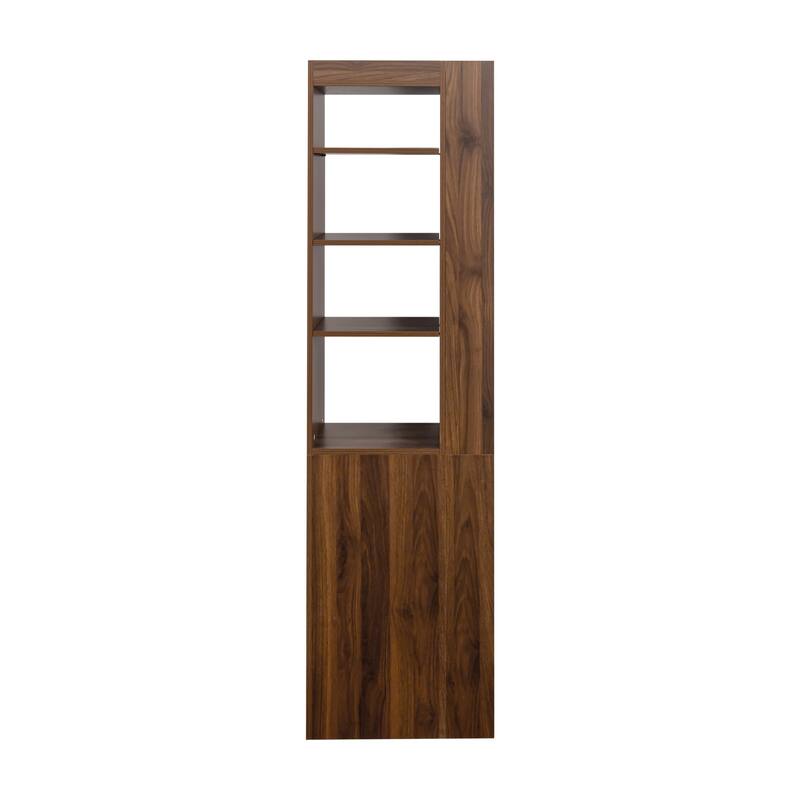 70.87" H Display Storage Cabinet, 4-Tier Shelf, 3 Side Drawers & 4 small display shelves, Modern Wooden Tall Bookshelf Bookcase