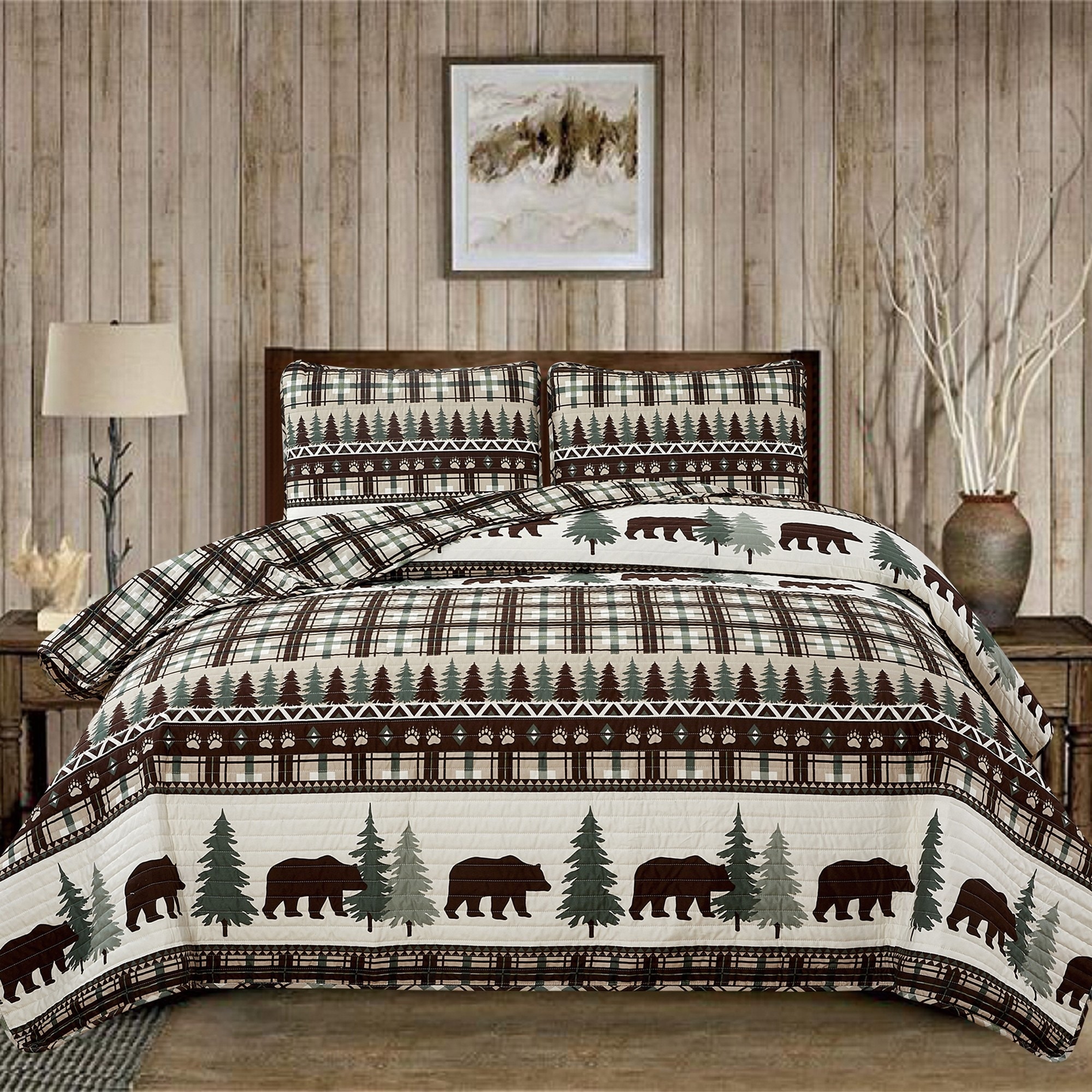 Market & Place 3 Piece Reversible Quilt Set with Sham | King Cabin  Comforter Set | Rustic Bear Buffalo Check Lodge Bedding | Orson Collection  (King