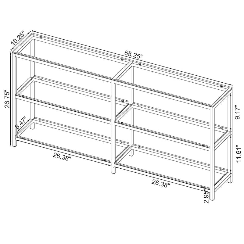 Kate 55-inch 3-shelf Console Bookcases Black Nickel - 55.25" x 10.25" x 26.75"