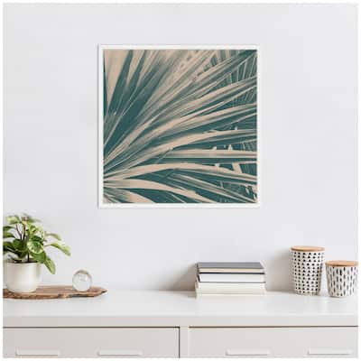 Kate and Laurel Sylvie Modern Retro Teal Maximalist Palm Leaves Framed Canvas by Stephanie Klatt