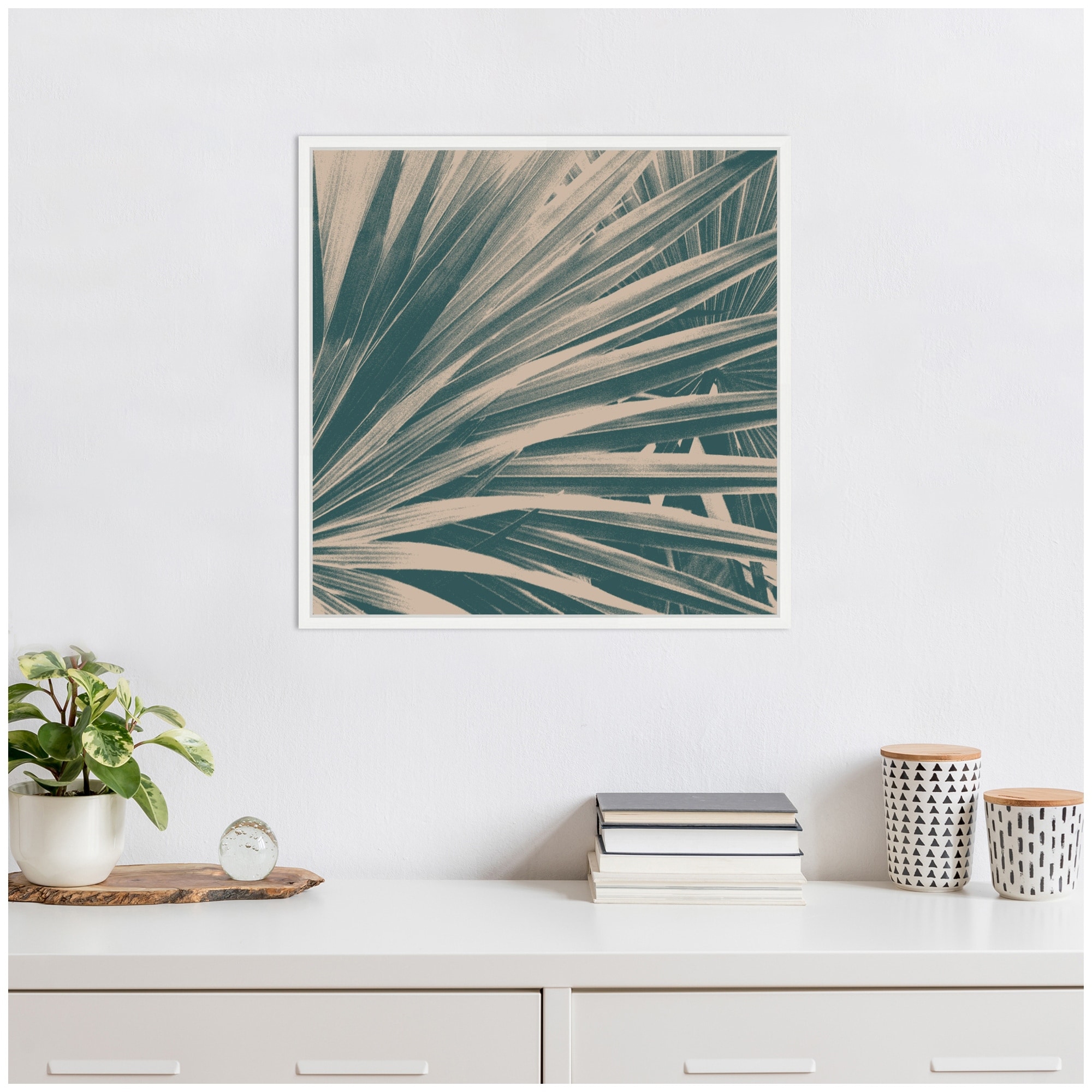 Kate and Laurel Sylvie Modern Retro Teal Maximalist Palm Leaves Framed Canvas by Stephanie Klatt