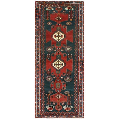 Fine Vintage Distressed Hussain Red/Charcoal Runner - 3'6" x 8'7"