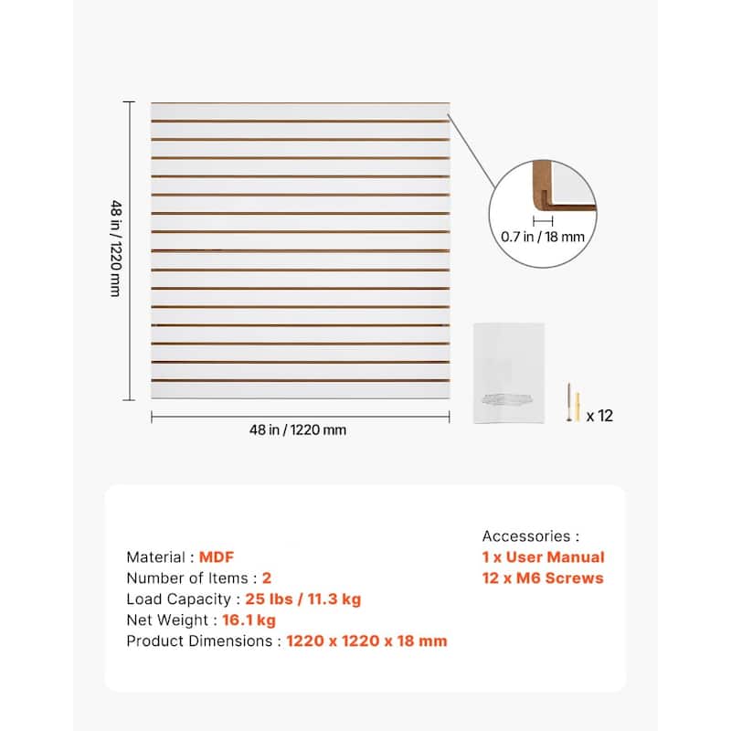4 x 4 Feet MDF Garage Slat Wall Panel with Modular Design Ideal for Use in Workshops and other Space - 48" x 48" x 0.70"