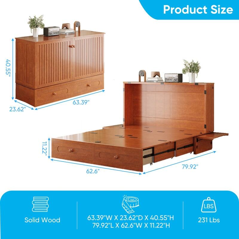 Mixoy Queen Murphy Bed Chest with Charging Station and Storage Drawer,No Mattress