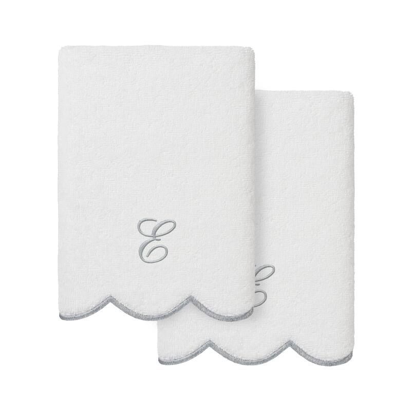Authentic Hotel and Spa 100% Turkish Cotton Grey ADORNIA Scallop Personalized 2 Piece Hand Towel Set - 2 Hand Towels - E