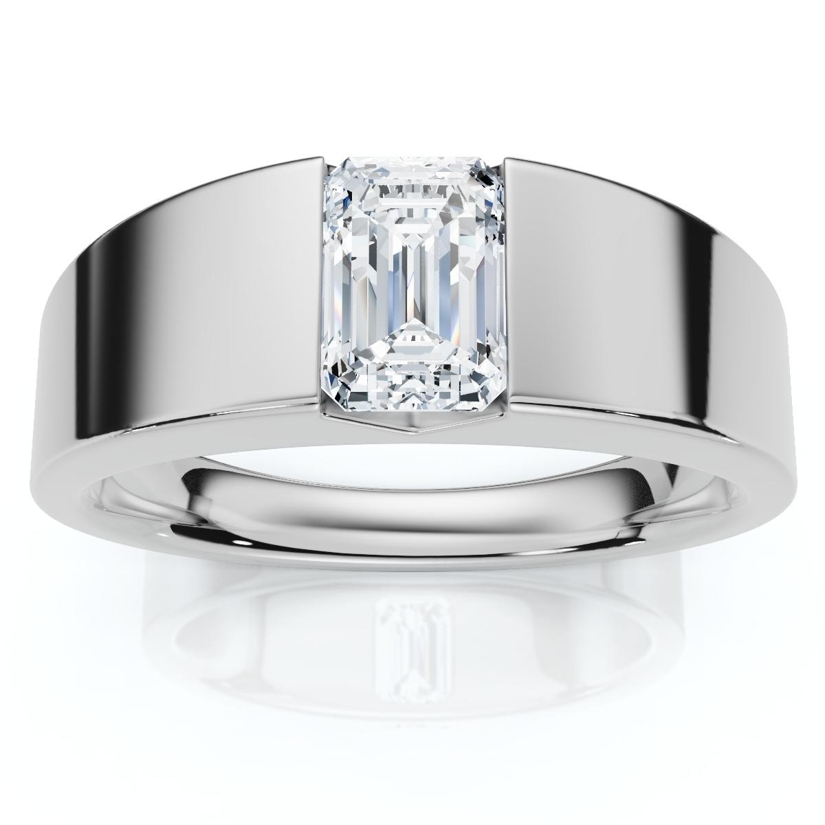 Bliss Diamond Men's 1Ct Emerald Cut Diamond Wedding Anniversary Ring Gold or Platinum